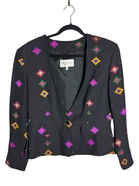 Byblos Vintage Southwest Geometric Embroidered Blazer Multicolor Western Eu 44